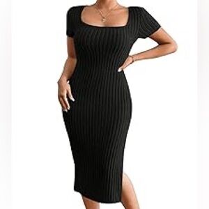 FOREVER 21+ RIBBED KNIT SHORT SLEEVE DRESS - BLACK SIZE 3X (NEW WITH TAGS) A18